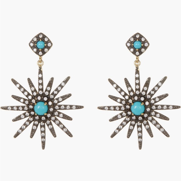 Adornia Jewelry - + ADORNIA + 14k Gold Turquoise & Swarovski Crystal Starburst Earrings